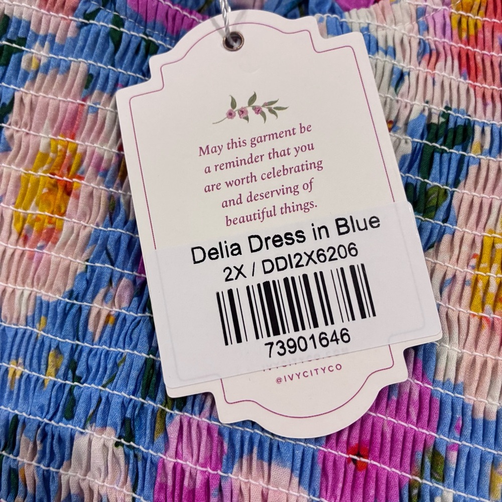 Ivy City Co 2x Delia Smocked Puff-Sleeve Midi Dress in Floral Blue NWT Feminine - Picture 6 of 12